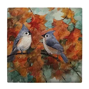  زیر لیوانی  طرح نقاشی دو پرنده و شاخه پاییزی کد    5849928_4323