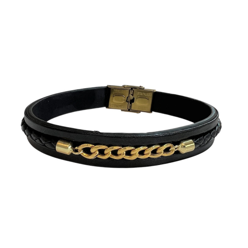 دستبند طلا 18 عیار مردانه الین گالری مدل چرم و کارتیه کد 45678