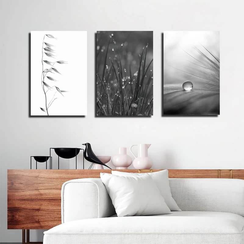 تابلو شاسی بکلیت طرح طبیعت شبنم و برگ مدل SH-2394 مجموعه 3 عددی