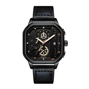 ساعت مچی عقربه‌ای مردانه جنوا مدل تک موتوره بند چرمی تقویم دار 