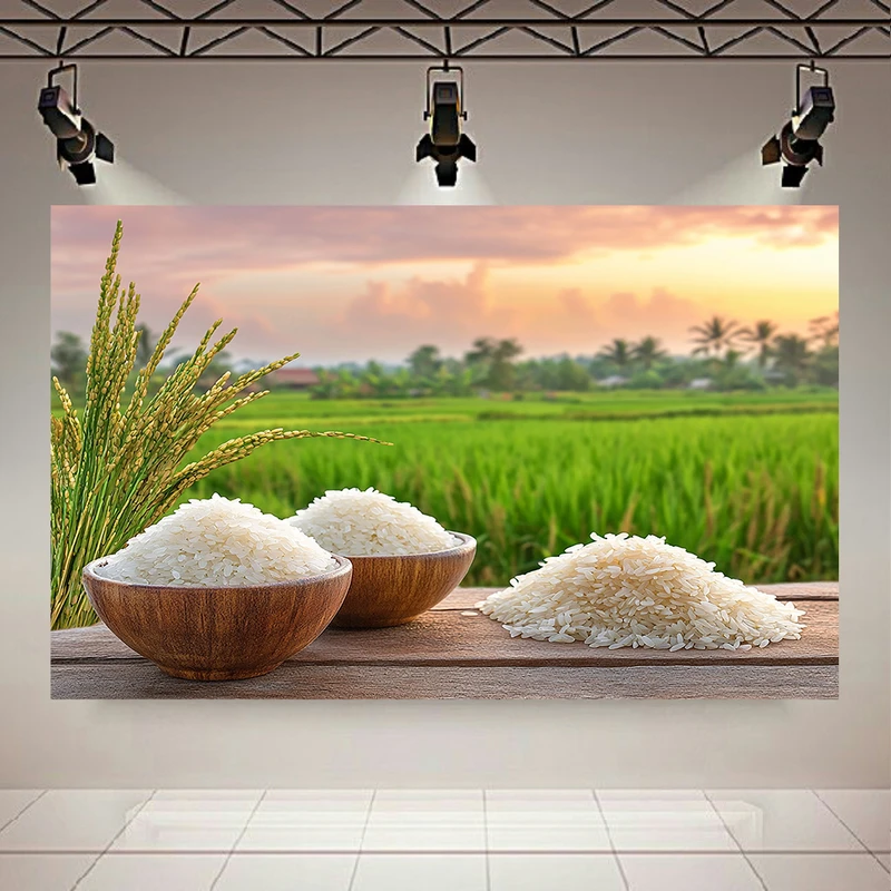 پوستر پارچه ای طرح مخمل شالیزار مدل برنج سفید کد AR304052