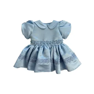 پیراهن آستین کوتاه یقه ب ب دخترانه مدل مجلسی رنگ آبی روشن