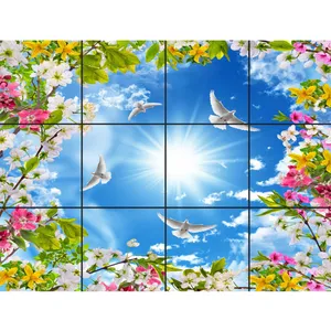 تایل سقفی آسمان مجازی طرح شکوفه های رنگی کد 0700 سایز 60x60 سانتی متر مجموعه 12 عددی