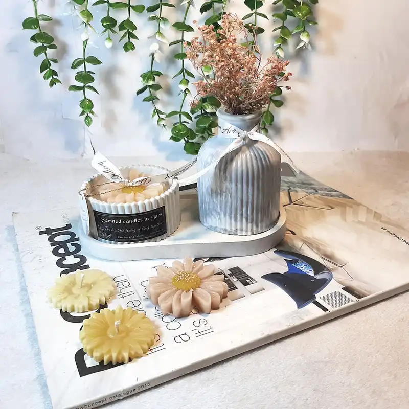 ست 3 تکه گلدان و جاشمعی سنگی مدل شیار دار کد 571