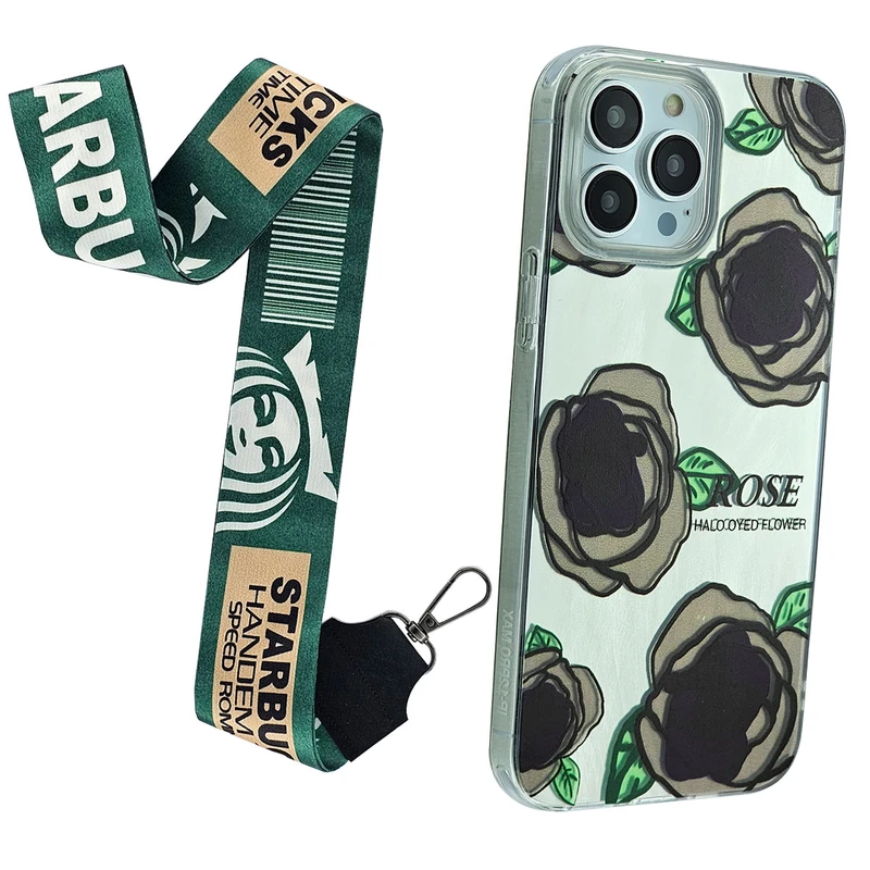 کاور کریتیو مدل گل رز مناسب برای گوشی موبایل اپل Iphone 13promax به همراه بند آویز