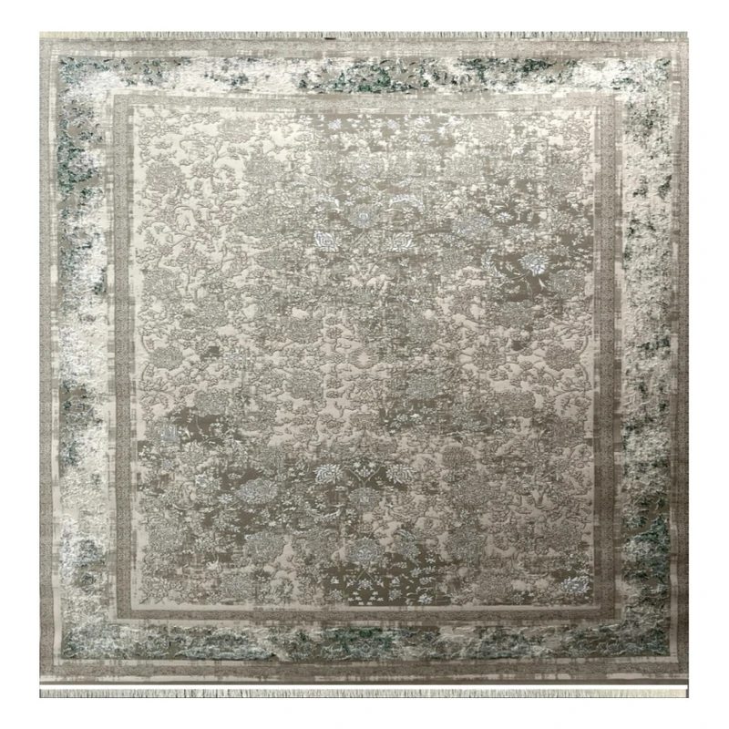 فرش ماشینی 500 شانه زمینه کرم حاشیه سبز مدل 1912