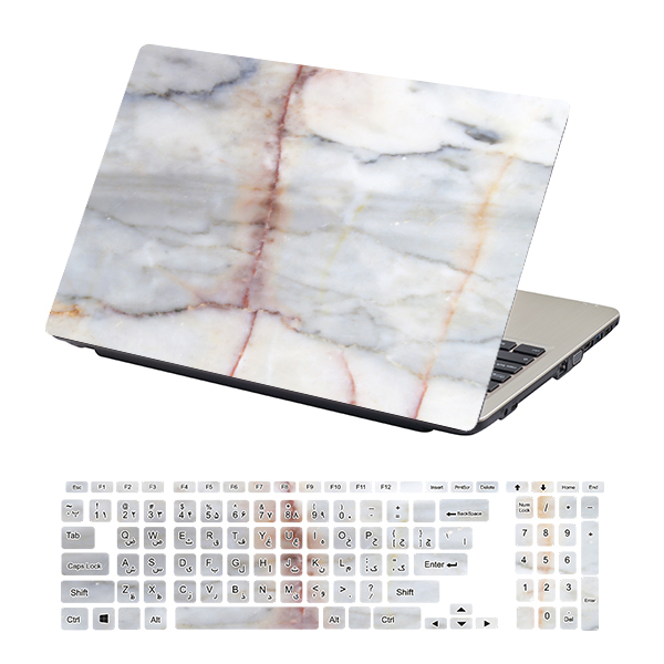 استیکر لپ تاپ توییجین و موییجین طرح Marble کد 05 به همراه برچسب حروف فارسی کیبورد مناسب برای لپ تاپ 13 اینچ