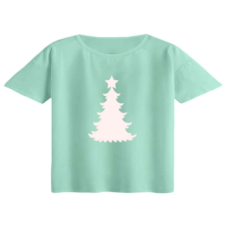 کراپ تی‌شرت آستین کوتاه زنانه مدل درخت کریسمس کد۱