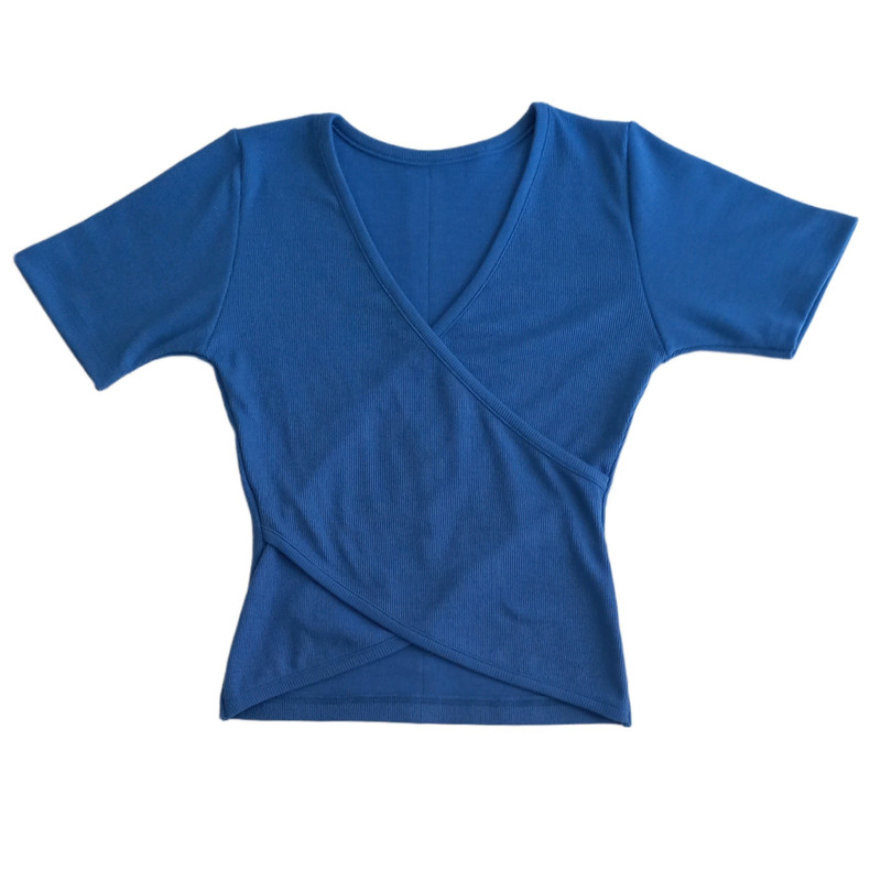 کراپ تاپ آستین کوتاه زنانه مدل کبریتی چپ و راستی رنگ آبی
