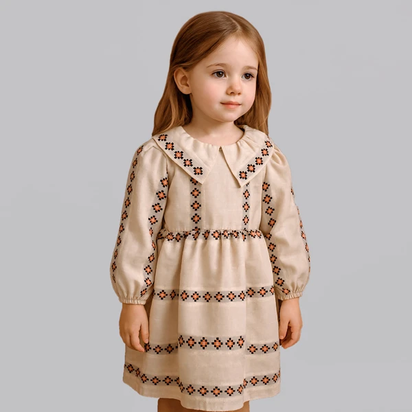 پیراهن آستین بلند یقه برگردان دخترانه مدل بهاره