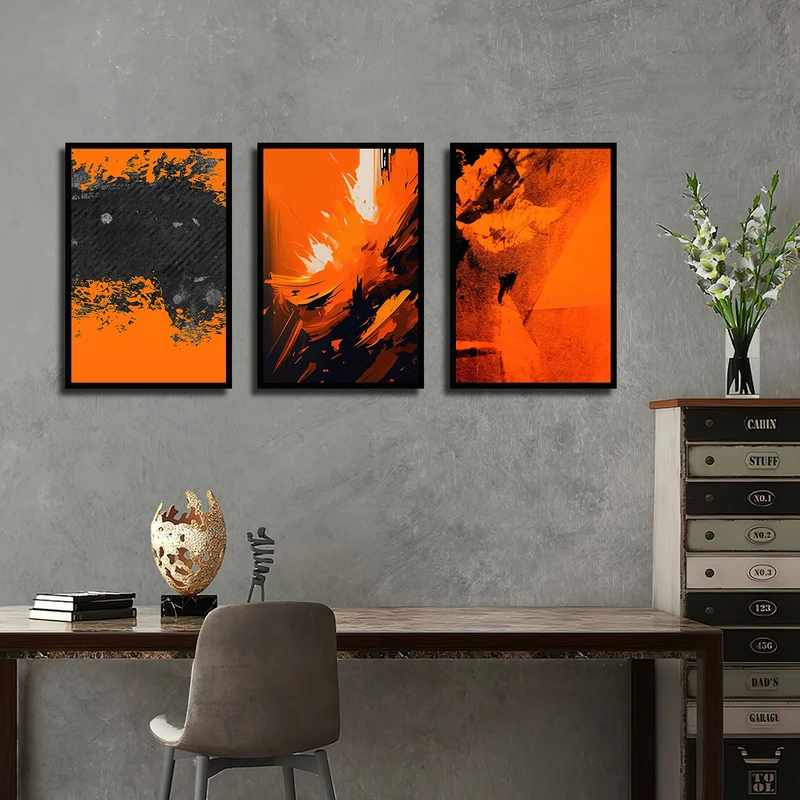 تابلو بکلیت طرح نقاشی هنری مدل B-3523 فریم مشکی مجموعه 3 عددی