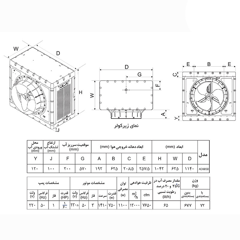 کولر سلولوزی 13000 آبسال مدل AC/AX13000
