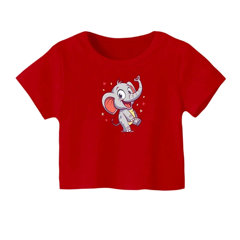 کراپ‌ تی‌شرت آستین کوتاه زنانه مدل فیل کارتونی کد 01 رنگ قرمز