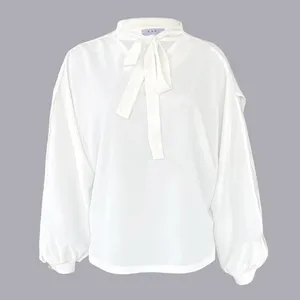 بلوز آستین بلند زنانه مدل یقه کرواتی رنگ سفید