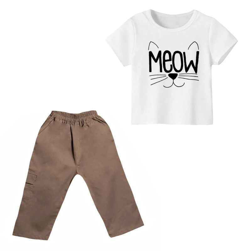 ست تی شرت و شلوارک دخترانه مدل گربه کد 10