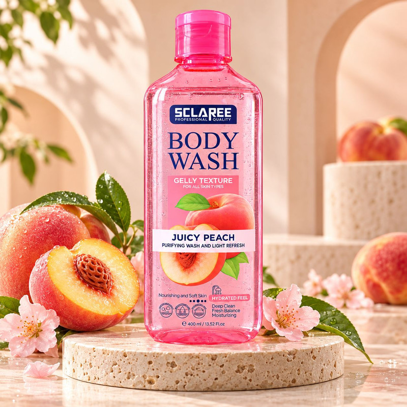 شامپو بدن ژلی اسکلاره مدل Juicy Peach با رایحه هلو مناسب انواع پوست حجم 400 میلی لیتر