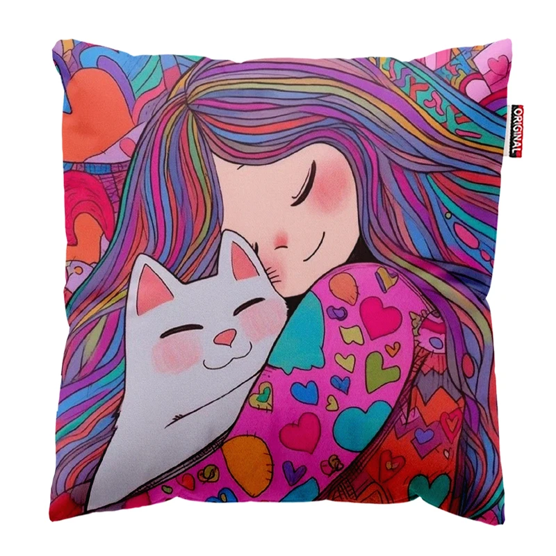 کوسن پاد آفرین مدل دخترانه طرح گربه کیوت فانتزی کد PK401925 سایز 40*40 سانتی متر