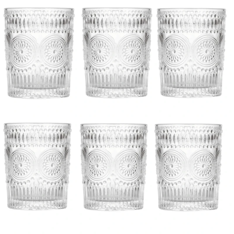 لیوان دلی گلس مدل برجسته طرحدار مجموعه ۶ عددی