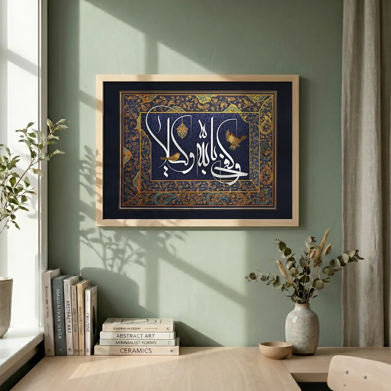 تابلو طرح وكفي بالله وكيلا مدل G14916 فریم کرم روشن