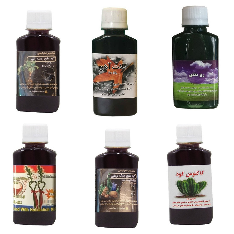 کود مایع فسفر ریشه زایی 10-52-10 و کلات آهن و ریز مغذی و کود بامبو و کود جلبک دریایی و کود کاکتوس مدل life drop حجم 120 میلی لیتر