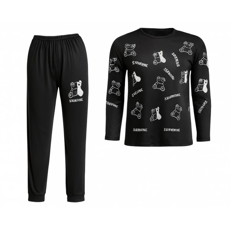 ست تی‌شرت آستین بلند و شلوار راحتی زنانه مدل خرسی