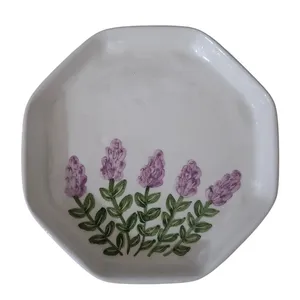 زیر لیوانی سرامیکی طرح لاوندر هشت ضلعی کد TM801