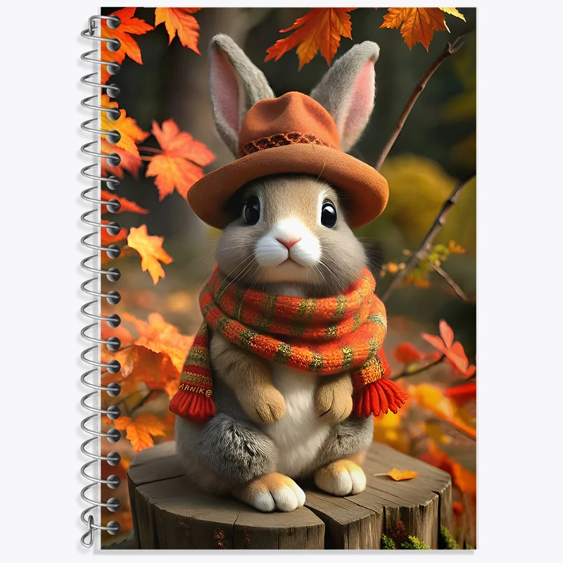 دفتر زبان 50 برگ خندالو مدل دو خط طرح خرگوش و پاییز کد F7092