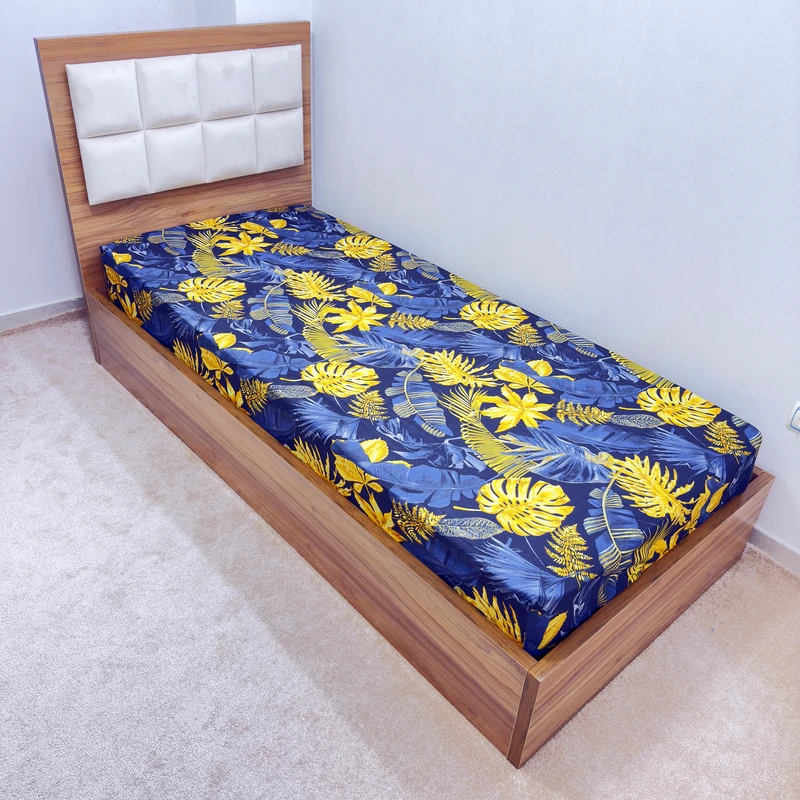 ملحفه ناتوسا مدل کشدار برگ انجیری یک نفره سایز 120x200 سانتی متر