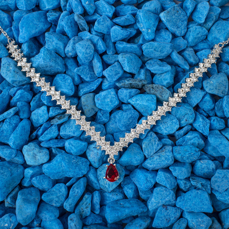 نیم ست نقره زنانه مدل یاقوت AMT-N147