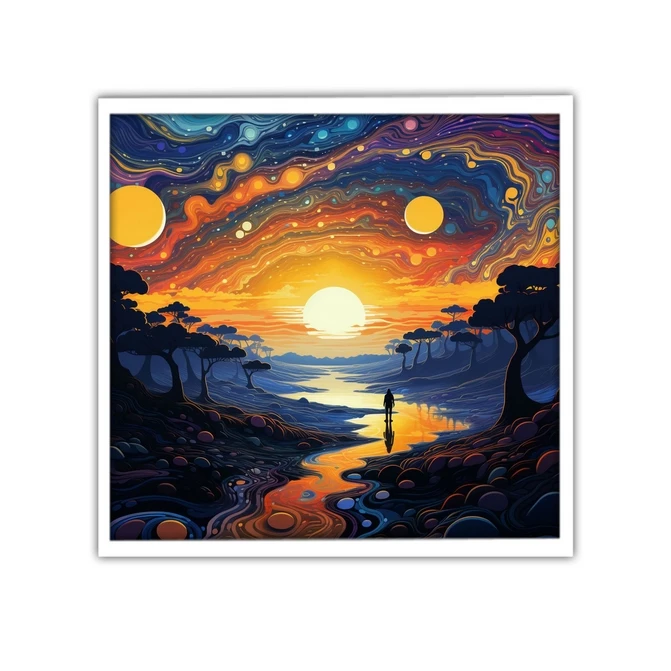 تابلو نوری بکلیت طرح نقاشی رنگ روغن طبیعت و غروب مدل W-MID-19270