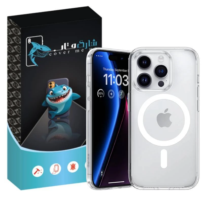 کاور شارک قاب مدل مگ سیف طرح ژله ای مناسب برای گوشی موبایل اپل iPhone 15 Pro Max