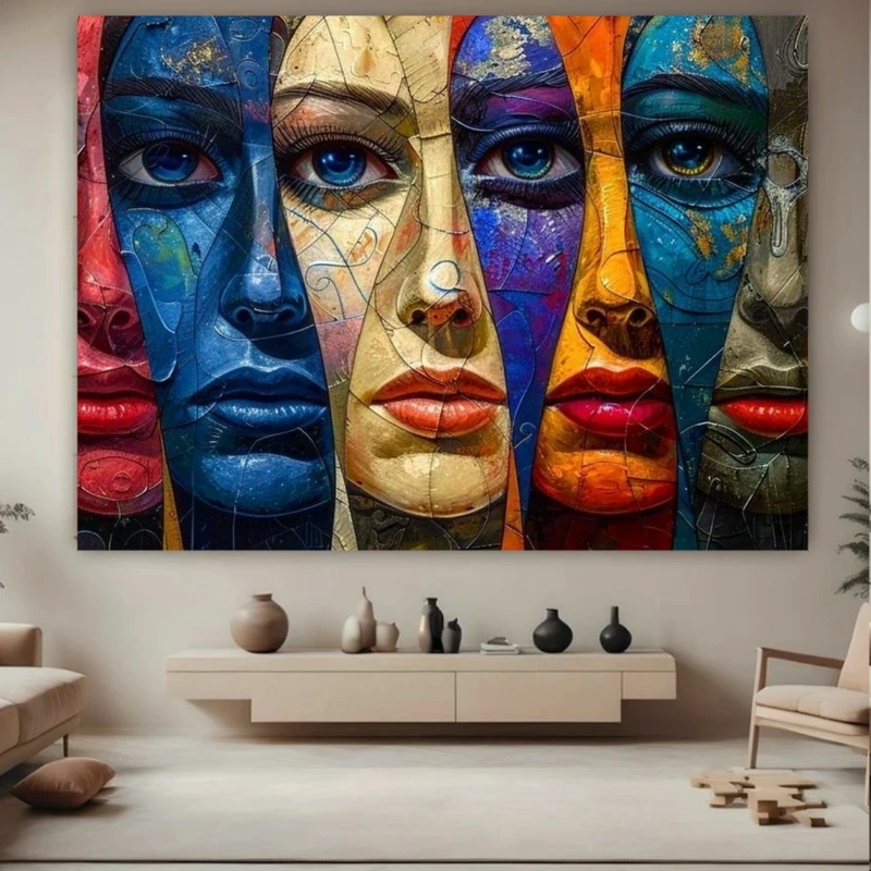 پوستر طرح چهره های تو در تو مدل رنگارنگ کد BK24881