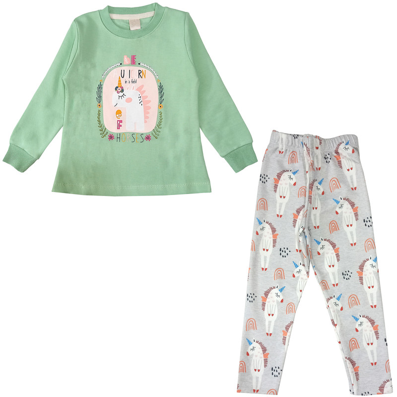 ست تی شرت و شلوار دخترانه مدل اسب تک شاخ کد 3637 رنگ سبز