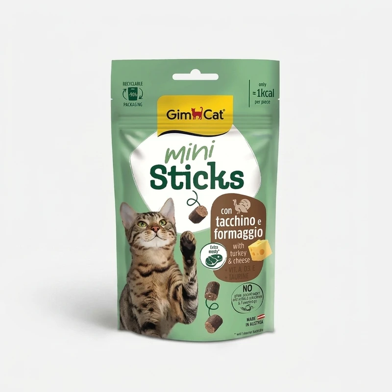 تشویقی گربه جیم کت مدل Mini Sticks طعم بوقلمون و پنیر وزن 50 گرم
