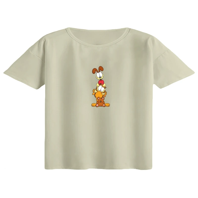 کراپ تی‌شرت آستین کوتاه زنانه مدل گارفیلد کد 01