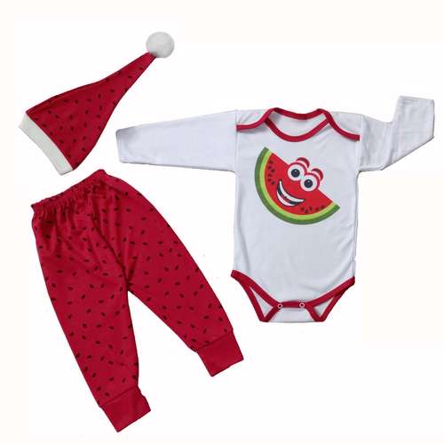 ست 3 تکه لباس نوزادی مدل هندوانه خندان شب یلدایی