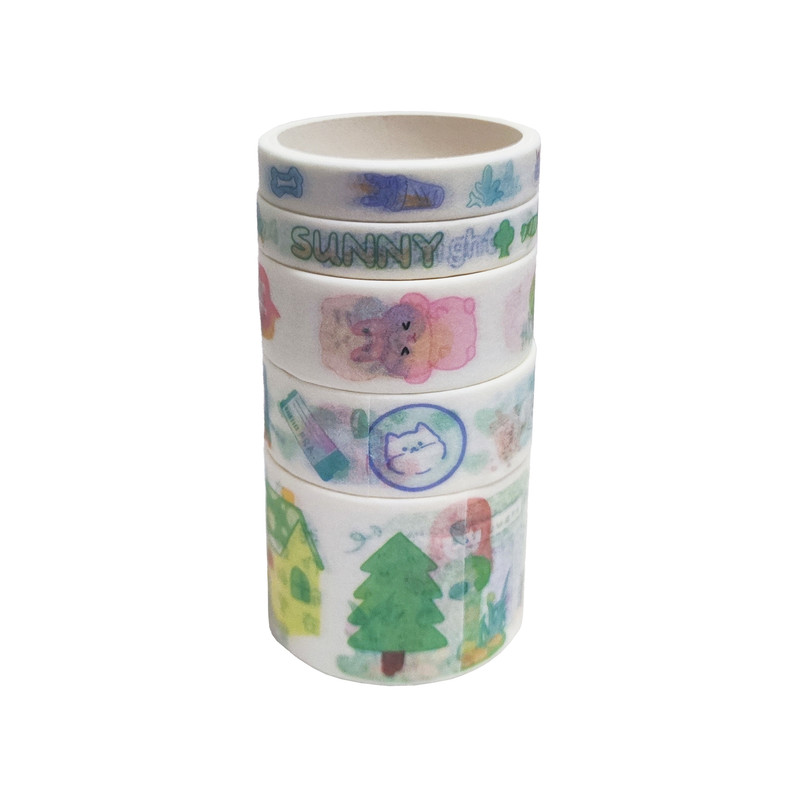 چسب نواری مدل واشی طرح دختر باغبان کد 007 مجموعه 5 عددی