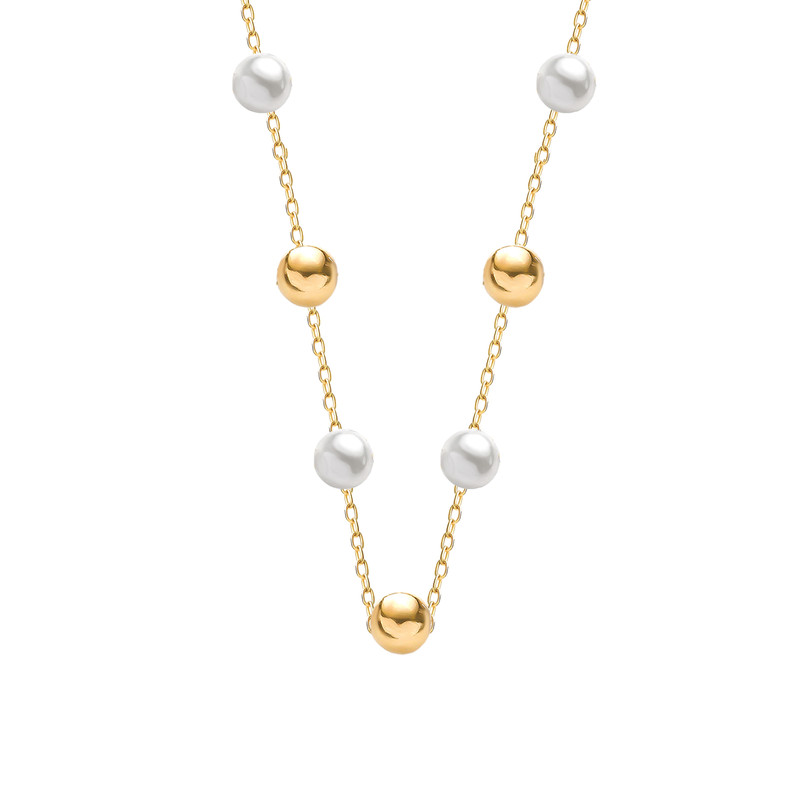 گردنبند طلا 18 عیار زنانه ماوی گالری مدل تک رج گوی و مروارید 2