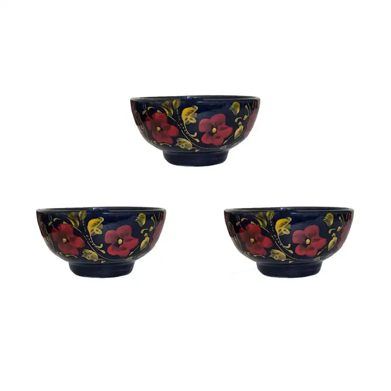 کاسه سفالی مدل ترشی خوری طرح گل کد Gh بسته 3 عددی