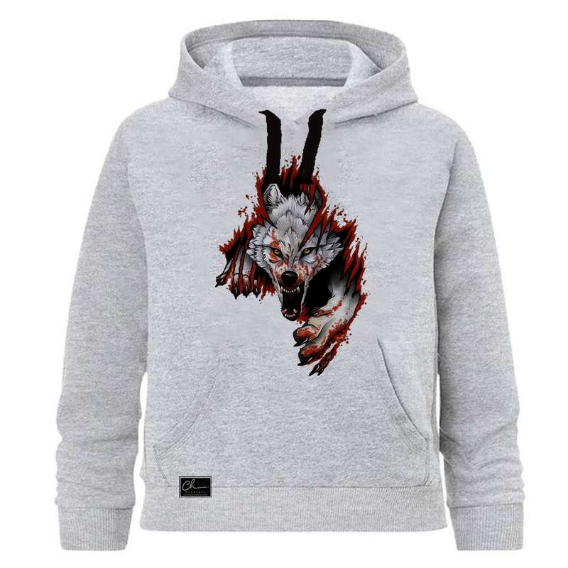 هودی پسرانه طرح WOLF کد J36 رنگ طوسی