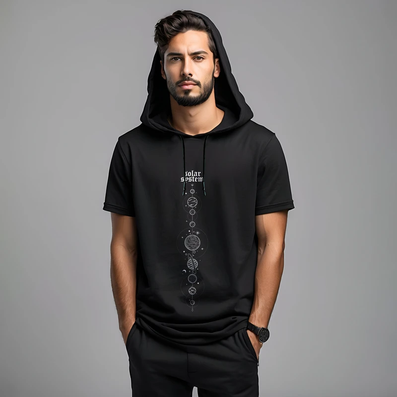 تی شرت کلاه دار  آستین کوتاه مردانه مدل 14020825a رنگ مشکی