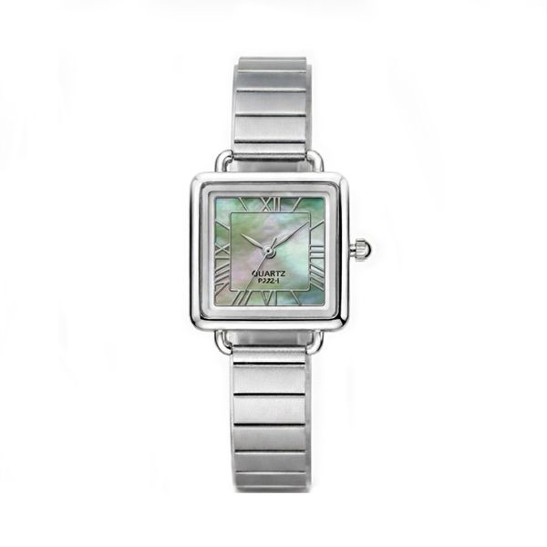 ساعت مچی عقربهای کوارتز زنانه مدل مربع بند ریلی صدفی کلاسیک کد 128D