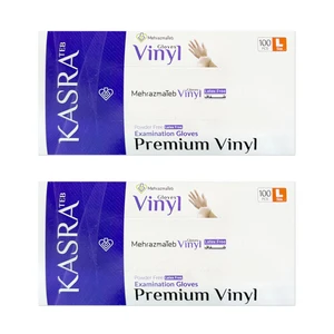 دستکش وینیل غیر پودری کسری طب مدل Latex Free سایز بزرگ بسته 2 عددی
