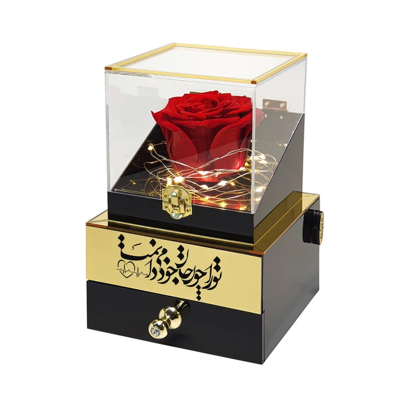 گل رز جاودان مدل گنجینه موزیکال طرح تو را چون جان خود میدانمت کد M01