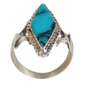 انگشتر نقره زنانه بازرگانی میلادی مدل سنگ فیروزه رکاب سیلندری کد AW_052