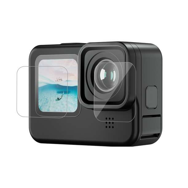 محافظ صفحه نمایش و لنز دوربین پلوز مدل PU57 مناسب برای دوربین ورزشی گوپرو Hero 10 مجموعه سه عددی