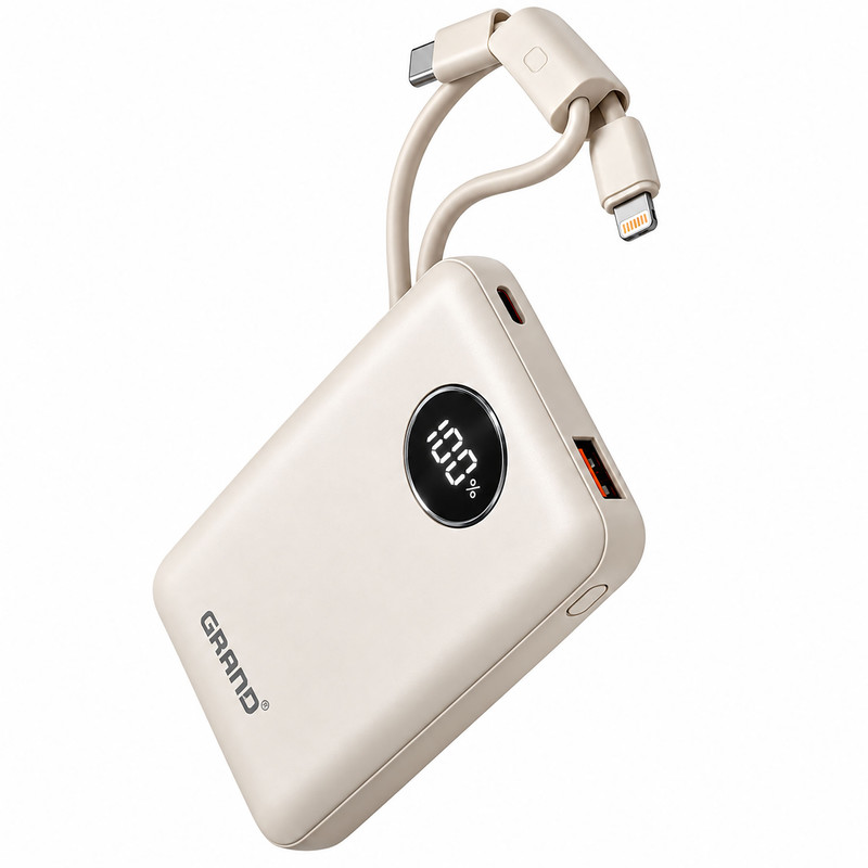 پاوربانک 22.5 وات گرند اسکای مدل GP - 116 با ظرفیت 10000 میلی‌آمپرساعت به همراه دو کابل USB-C / لایتنینگ