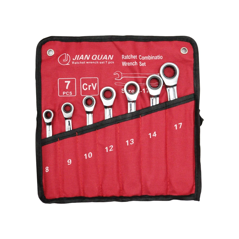 آچار یکسر تخت و یکسر رینگی مدل جغجغه ای کد YP-JIAN QUAN-7PCS مجموعه 7 عددی  