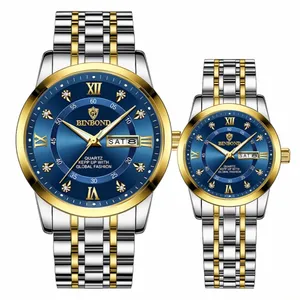 ست ساعت مچی عقربه‌ای کوارتز زنانه و مردانه بین باند مدل لوکس کلاسیک دی دیت بند طرح بافت قفل مخفی کد ۵