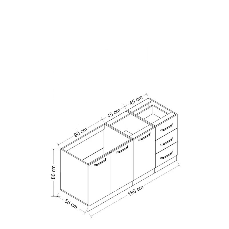 کابینت زمینی فلفور کابینت مدل 180 cm مجموعه 3 عددی